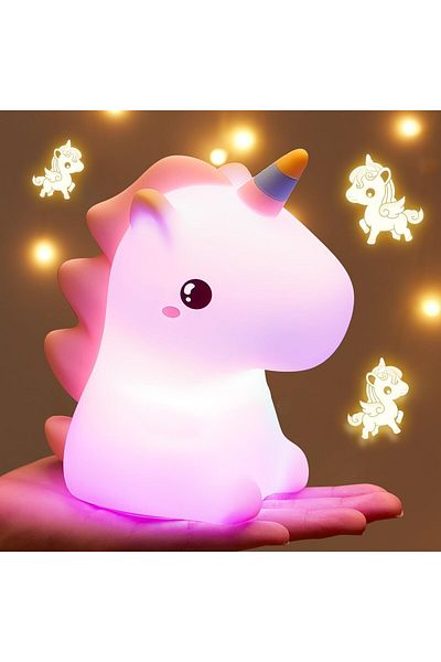 AWH Unicorn Night Light, 16 Colors, Dimmable, Rechargeable Silicone Lamp, Perfect Toy for Kids