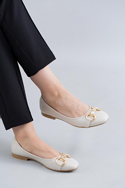 Stilbagshoes ELİANA TAŞ TOKA DETAYLI KADIN BABET RUGAN BEJ