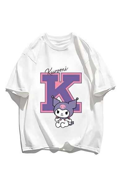 Minga London Tricou alb cu imprimeu Kuromi Purple Ribbon Moon față/spate -min...