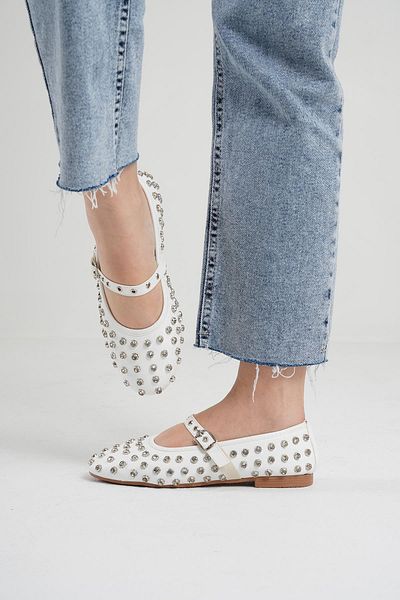 Beyond Women's White Disco Stone Leather Ballerinas 1cm Bynddsc01