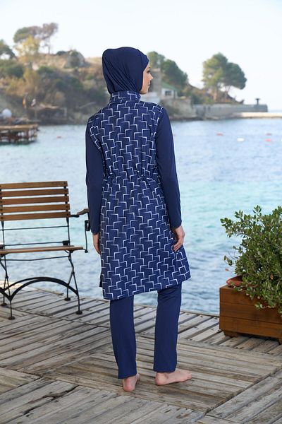 Estiva   Γυναικείο μαγιό Hijab με γεωμετρικό σχέδιο με φερμουάρ Μπλε Navy