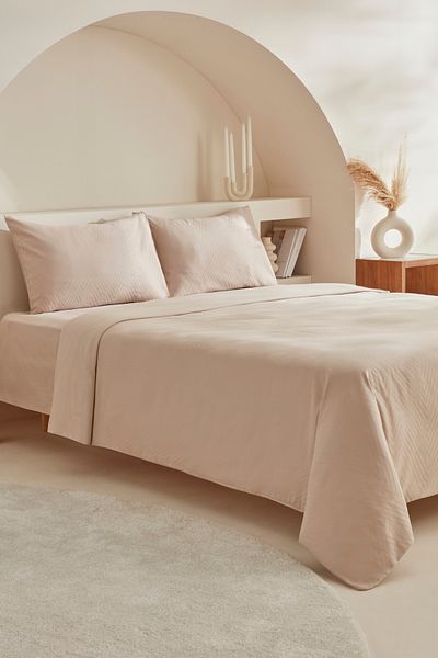 Karaca Home Beige Color Charm Sion 100% Cotton Jacquard Satin King Size Duvet Cover Set