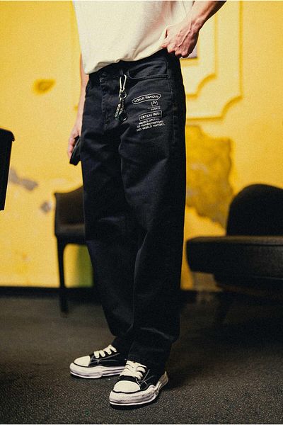 ablukaonline Men's Printed Black Baggy Jean Trousers