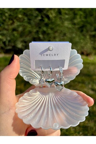 MeSin Store Two Hearts and Stone Figures Steel Unbreakable Triple Earrings