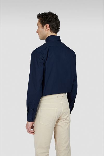 PAUL&SHARK Men's 100% Cotton Regular Fit Long Sleeve Navy Blue Shirt with Embroidered Shark Logo on the Chest 25413535 -01