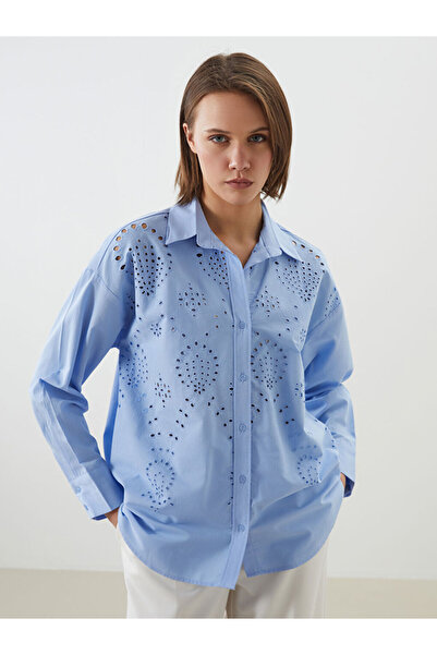 LC Waikiki Rmz Gi̇yi̇m Farkiyla Self-Embroidered Loose Fit Brode Women's Shirt
