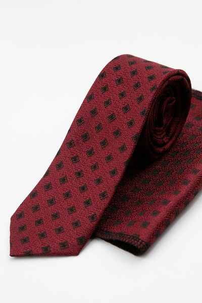 SIRRI Square Patterned Classic Tie and Handkerchief Set for Boys 2-13 Years 5Cmx110Cm