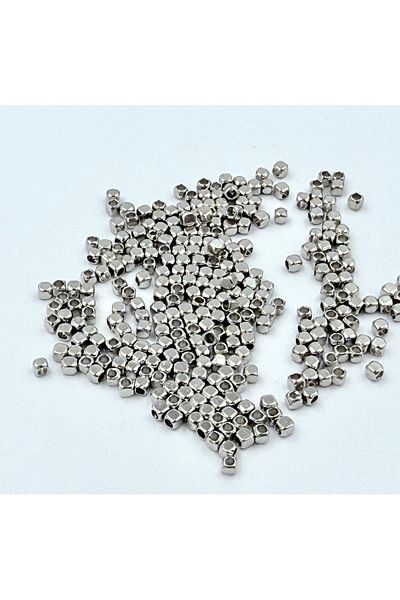 yiğit aksesuar 2 mm Silver Metal Cube Beads 100 Pieces