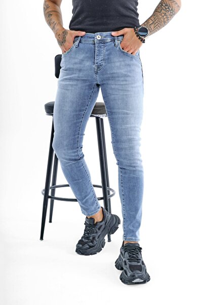 OUTFİT MAN Men's Blue SkinnY Jeans - Washed Basic Model