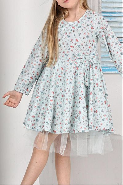 ANGELOS GIRLS Girl's Flared Dress with Floral Pattern and Tulle Hem 12178