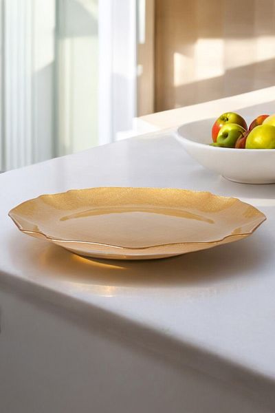 Digithome Fabric 6-Piece Glass Wavy Fabric Plate 32cm Metallic Gold C320.045