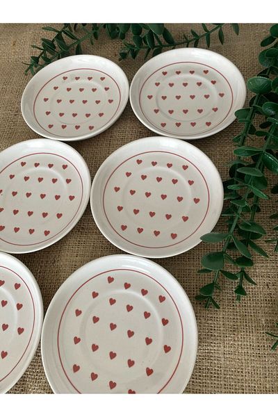 VENÜS HOME DECORATION Love Red Heart Model 6 Pcs Tea Dish