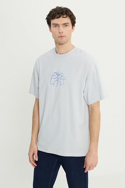 AC&Co / Altınyıldız Classics Ανδρικό μπλουζάκι σε γκρι 100% βαμβακερό oversize με χαλαρή εφαρμογή με λαιμόκοψη με στάμπα