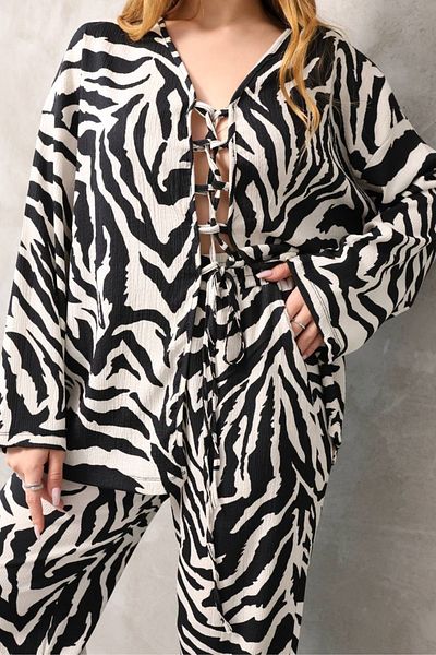 MEN Set pantaloni cămașă din viscoză cu model pentru femei