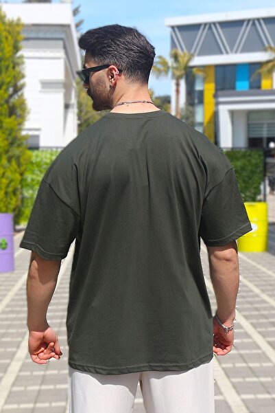 EydaMoon Ανδρικό μπλουζάκι Χακί Oversize Single Jersey 100% βαμβακερό ύφασμα με λαιμόκοψη