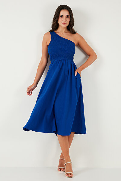Lela Regular Fit Tek Omuz Belden Açılan Gipeli Midi Boy Elbise ELBİSE 67810248