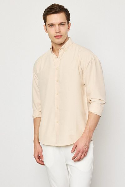 MADZEYMODA Ανδρικό μακρυμάνικο υφαντό μπεζ πουκάμισο Premium LS-19830