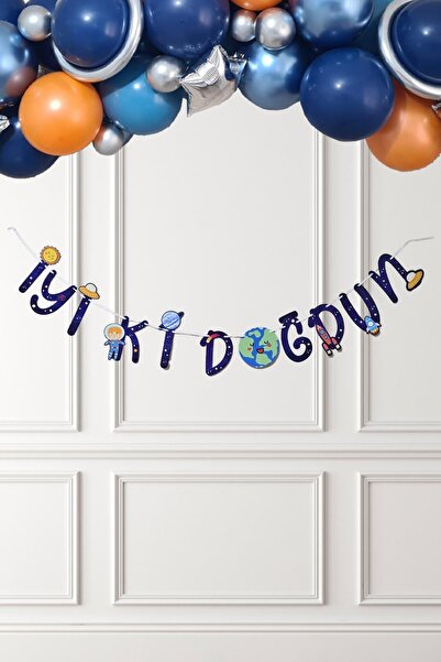 PEKSHOP Uzay Tema İyi Ki Doğdun Banner Uzay Konsept Doğum Günü Duvar Süsü