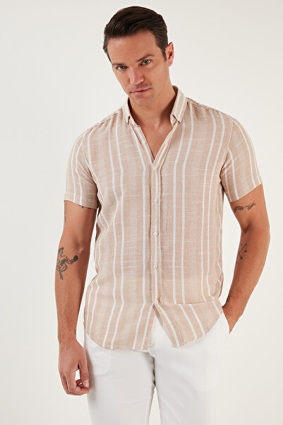 Buratti Striped Cotton Slim Fit Short Sleeve Shirt Men's Shirts Cf23S 116097