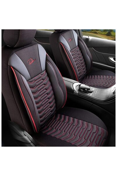 Panda Set Huse Scaune Auto Panda Paris, Negru cu cusatura rosie, 11 piese