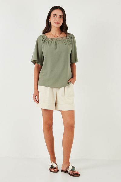 Lela Cotton Standard Fit High Waist Stitching Detail Shorts Shorts 668Yp4921