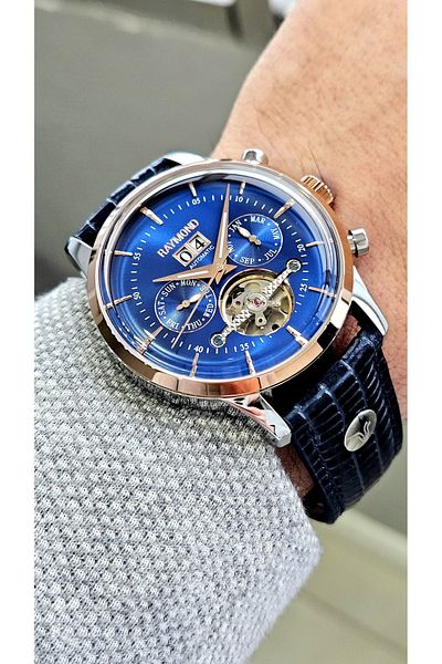 Raymond Rym-4123 Raymond Automatic Men's Wristwatch - Stainless Steel Case - Leather Cord