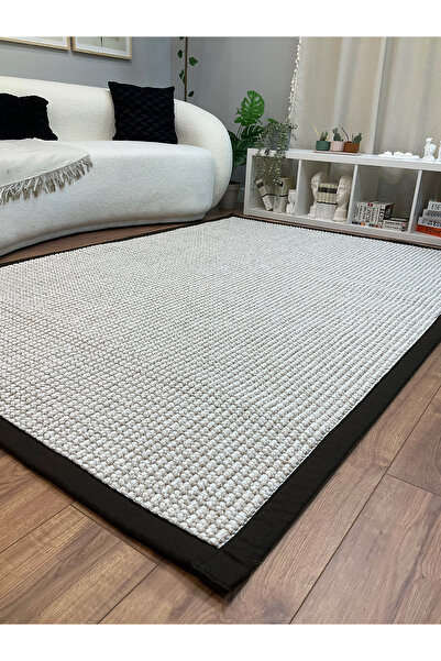 SARAZ HALI Kumaş Bordür Bej Bukle Koyu Kahve Bordür  Halı Salon Koridor Mutfak Çocuk Odası Halısı  Kilim S264