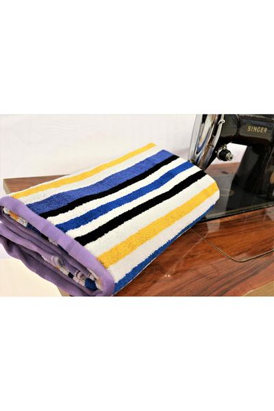 Ender Home 70x140 Πετσέτα μπάνιου με πολύχρωμο νήμα Πετσέτα παραλίας Ριγέ μωβ μπορντούρα μπούκλα Πετσέτα μπάνιου σπα