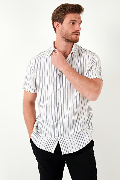 Buratti Striped Cotton Slim Fit Short Sleeve Shirt Men's Shirts Cf23S 116097