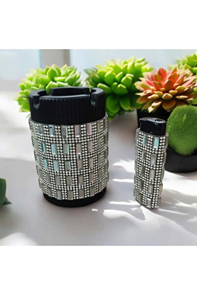 Zey Desing منفضة سجائر باجيت فضية (الولاعة هدية)