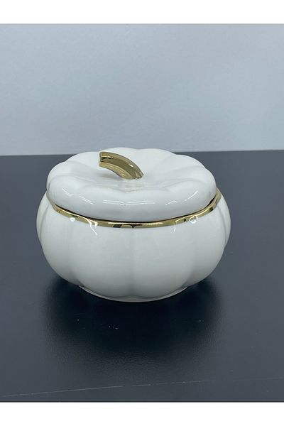 YzHome Porcelain Gilded Pumpkin Large Bowl with Lid