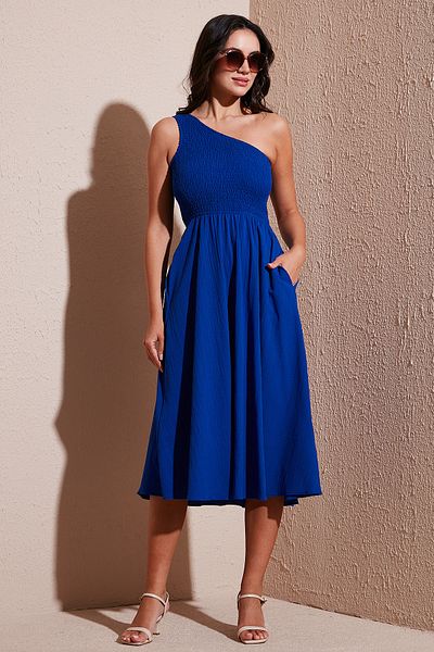 Lela Rochie midi cu un singur umăr, cu deschidere în talie, cu o formă regulată 67810248