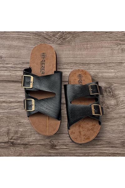 redtan Gezer Comfortable Sole Two Buckle Adjustable Faux Leather Daily Men's Slippers