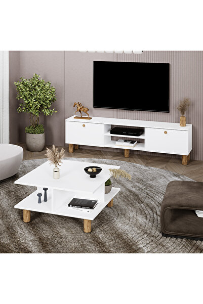 Kalender Dekor Sema Tv Ünitesi, Elmas Orta Sehpa Bohem Ayaklı 2'li Takım