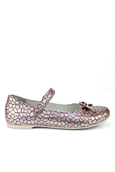 Cici Bebe Ayakkabı Genuine Leather Silver Red Patterned Girls' Ballerinas