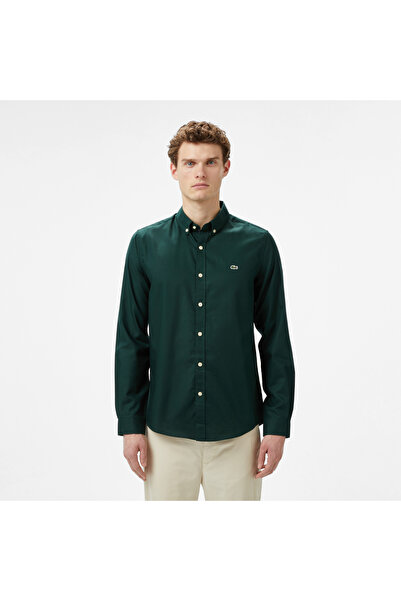 Lacoste Erkek Slim Fit Düğmeli Yaka Koyu Yeşil Gömlek