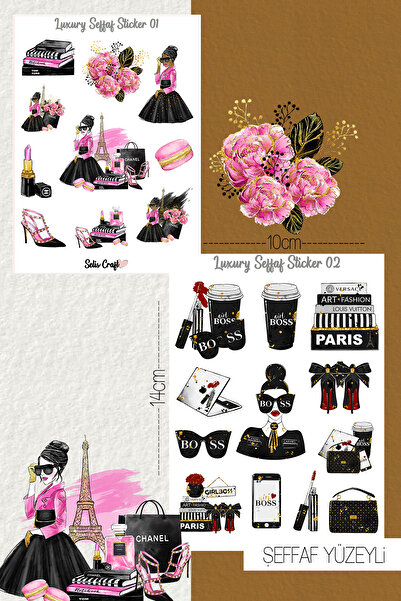 SelisCraft Lüx & Paris Temalı Şeffaf Sticker Seti 01-02 Ajanda Planlayıcı Bul...
