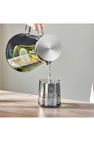 Senin Dükkanın Borosilikat Cam Metal Kapaklı Lüks Sürahi 1900 ml (FÜME) ESK