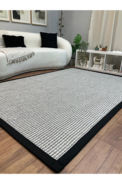 SARAZ HALI Kumaş Bordür Gri Bukle Siyah Bordür  Halı Salon Koridor Mutfak Çocuk Odası Halısı  Kilim S270