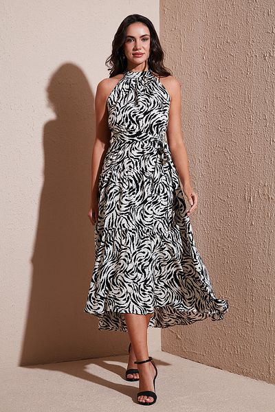 Lela Patterned Regular Fit Halter Belted Midi Length Dress Dress 6772030
