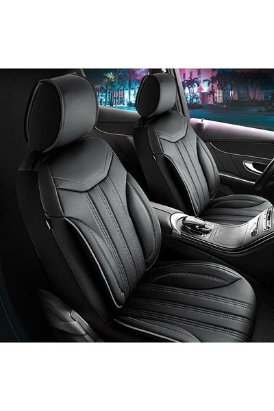 Panda Set Huse Scaune Auto Panda Miami, cu fermoare pentru bancheta rabatabila, negru gri, 11 piese