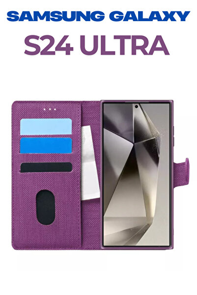 UPEKA Samsung Galaxy S24 Ultra Kılıf Kumaş Desenli Cüzdanlı Standlı Kapaklı Kılıf