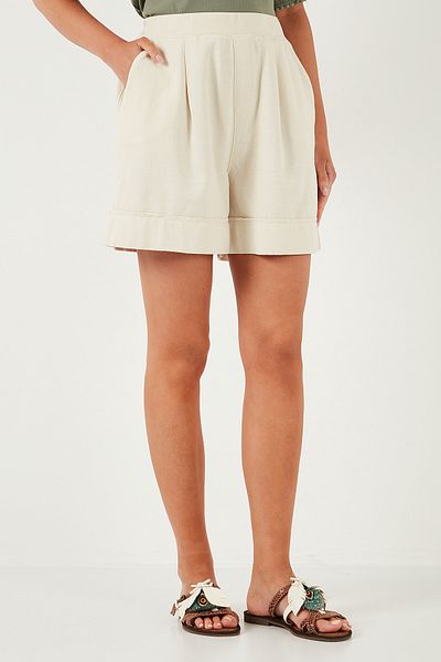 Lela Cotton Standard Fit High Waist Stitching Detail Shorts Shorts 668Yp4921
