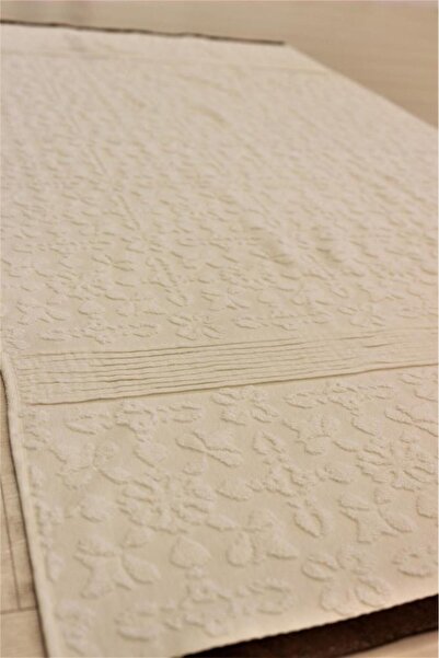 Ender Home Банний рушник з квітковим візерунком, 100% бавовна, 70x140 см - кремовий