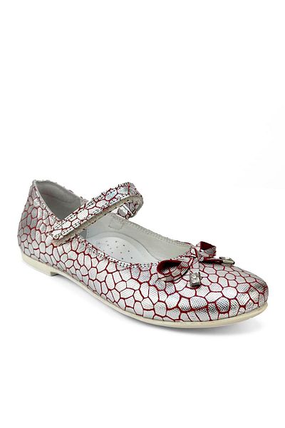 Cici Bebe Ayakkabı Genuine Leather Silver Red Patterned Girls' Ballerinas