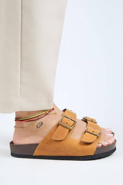 Manijero (Anjelic Tumbled) Women's Genuine Leather Double Buckle Taba Slippers