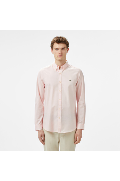 Lacoste Erkek Slim Fit Düğmeli Yaka Pembe Gömlek