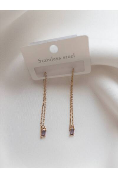 Minne Jewelry-Accessory Zincir Sallantılı Küpe - Boncuklu Renkli Sallantılı Küpe - Çelik Sallantılı Küpe