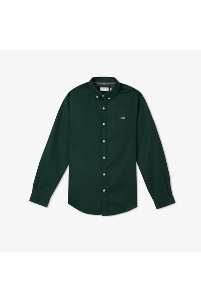 Lacoste Erkek Slim Fit Düğmeli Yaka Koyu Yeşil Gömlek