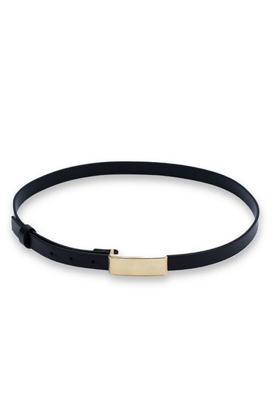 Sun Pieces Faux Leather Black Belt, Faux Leather Women's Belt with Gold Color Buckle